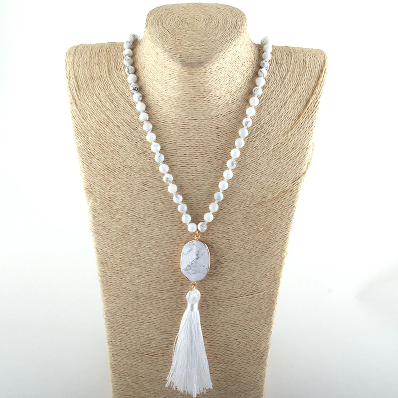 Semi Precious Stones Long Knotted Necklace