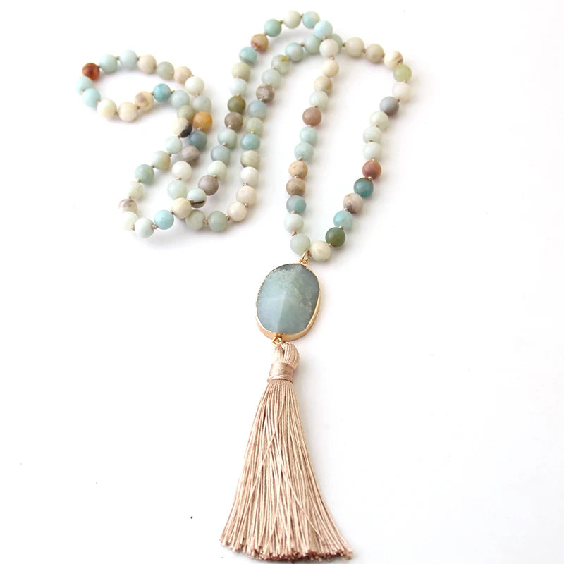 Semi Precious Stones Long Knotted Necklace