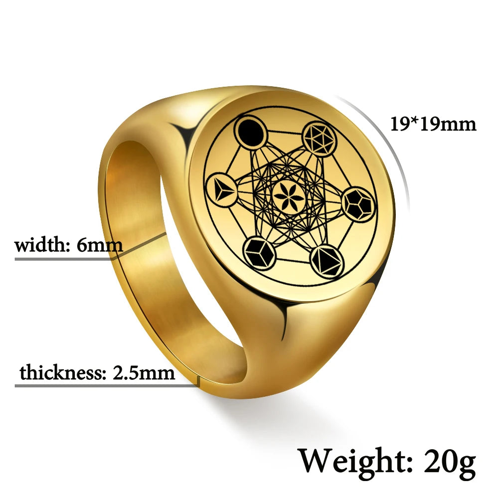 Archangel Metatron Angel of Life Seal Solomon Ring Men's Talisman Sacred Geometry