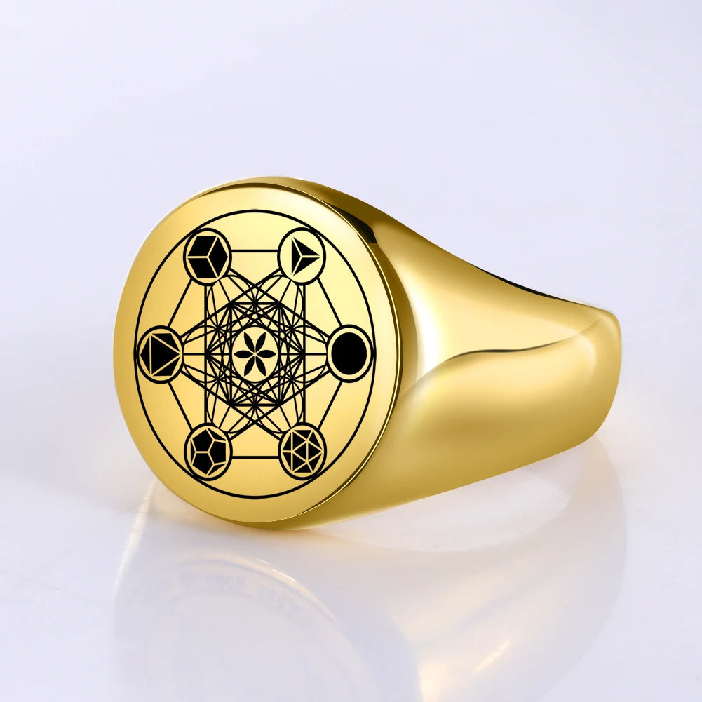 Archangel Metatron Angel of Life Seal Solomon Ring Men's Talisman Sacred Geometry