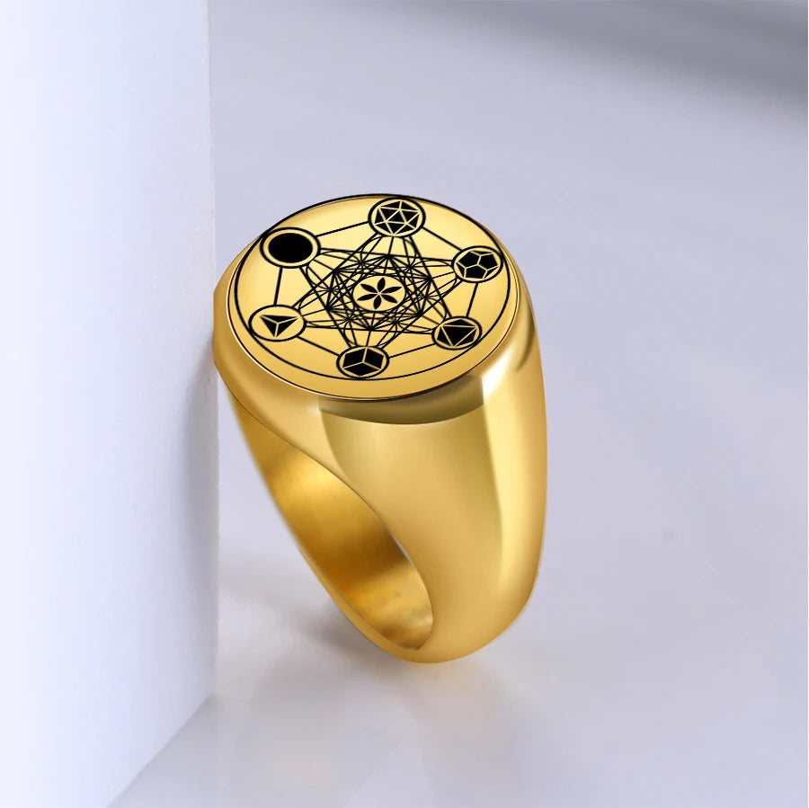 Archangel Metatron Angel of Life Seal Solomon Ring Men's Talisman Sacred Geometry