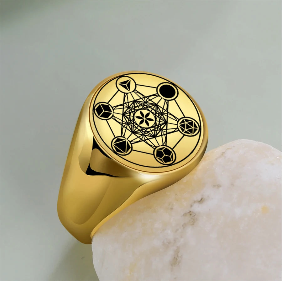 Archangel Metatron Angel of Life Seal Solomon Ring Men's Talisman Sacred Geometry