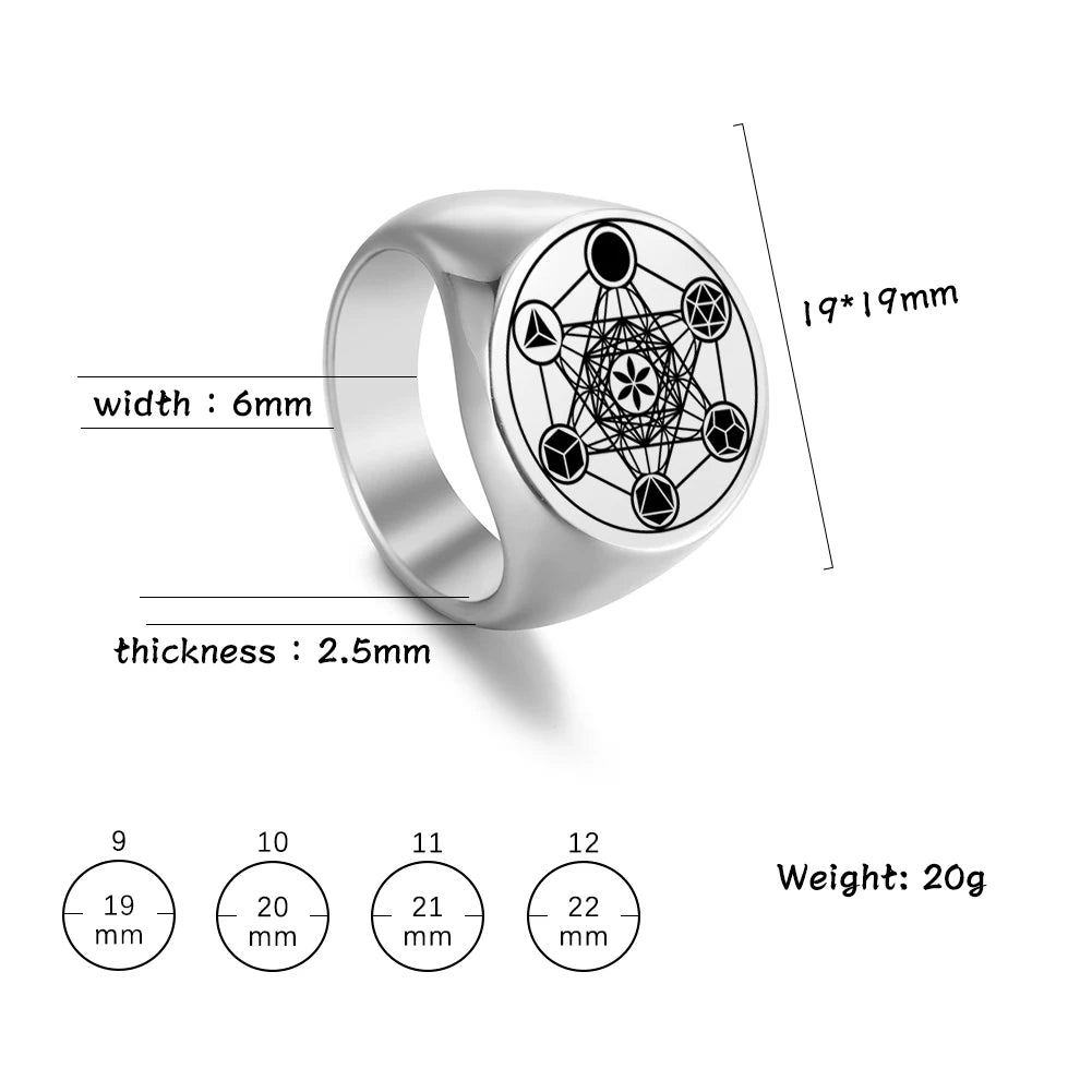 Archangel Metatron Angel of Life Seal Solomon Ring Men's Talisman Sacred Geometry